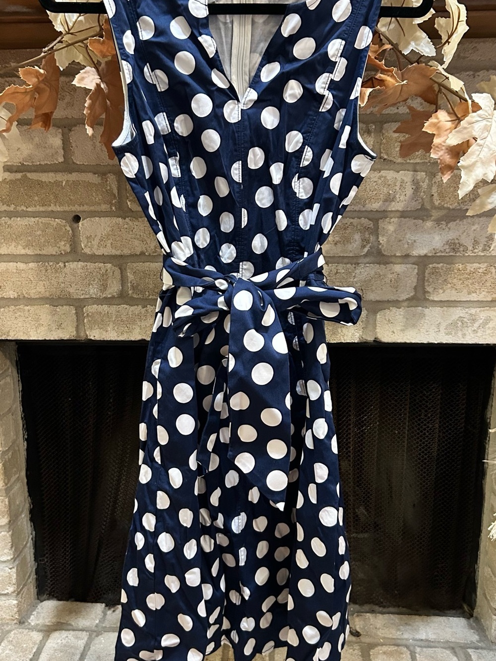Boden Navy and White Polka Dot Sleeveless Tie-Waist Dress EUC